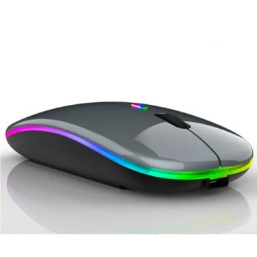 Imagem de Mouse Sem Fio com Bluetooth Recarregável Óptico Wireless Silencioso Led Rgb Colorido Ergonômico Usb 2.4 Ghz para Notebook Computador Pc Desktop (CINZA)