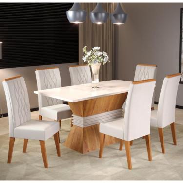 Imagem de Conjunto Sala de Jantar Mesa Plata 6 Cadeiras Cristal Viero - Mel/Blonde/Veludo Marfim