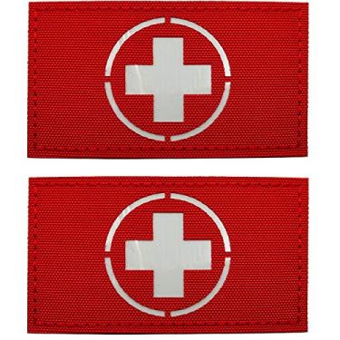 Imagem de Remendos de primeiros socorros com cruz de médicos que brilham no escuro, EMS EMT MED Medical Rescue Tactica Military Moral Combat Armband Badges com gancho e fecho de laço, 9 x 4 cm, 2 peças