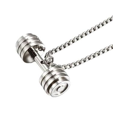Imagem de Colar Cordão Fit Halter Aço Inoxidável Peso Anilha Academia (60cm, Prateado)