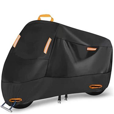 Imagem de Capa de motocicleta resistente, capa de scooter Seceles para todas as estações, durável, impermeável, proteção externa, 4 furos de fita refletiva, bolsa de armazenamento serve para Yamaha Honda Harley