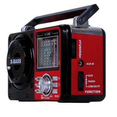 Imagem de Rádio AM FM Retrô Vintage Portátil Com Bluetooth Cartão SD TF Auxiliar Recarregável Bivolt 110v 220v AD-1088 Antigo a Pilha e Tomada com Lanterna Univerza (Vermelho)
