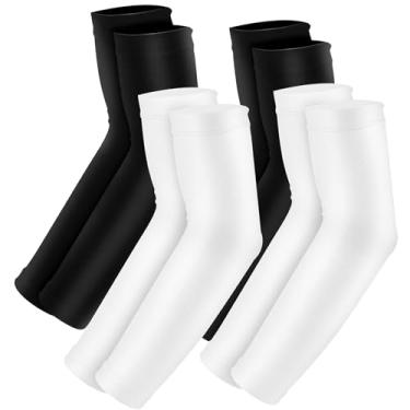Imagem de Luwint Proteção solar UV mangas de braço capa de resfriamento para crianças/jovens/adultos/tamanho grande, 4 pares (preto + branco), Size Up(L-XL)