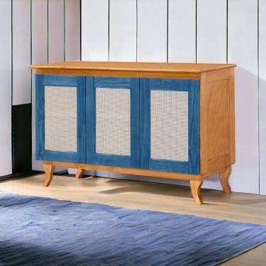 Imagem de Buffet 03 Portas Deltan 103 Imbuia e Azul Atraente