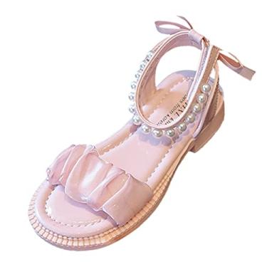 Imagem de Sandálias para meninas pequenas, elegantes e macias para meninas, sandálias infantis de verão, sandálias modernas de renda princesa, rosa, 3.5 Big Kid