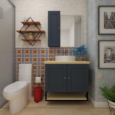 Imagem de Gabinete para Banheiro 2 Portas 60cm Nórdic Mazzu Petróleo/IPê