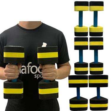 Imagem de Kit 3 Pares Halteres Hidroginástica em EVA P, M e G Preto/Amarelo Dafoca Sports