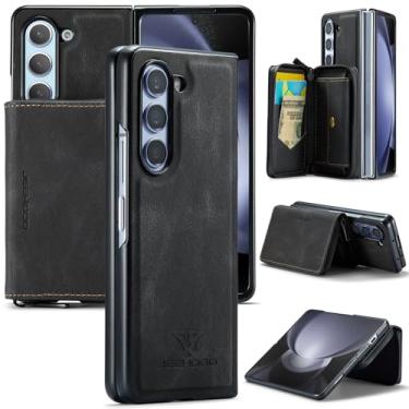 Imagem de Capa de celular Capa tipo carteira com porta-cartão para Samsung Galaxy Z Fold 5, capa magnética de couro 2 em 1 destacável, capa tipo carteira com zíper, capa à prova de choque para Samsung Galaxy Z