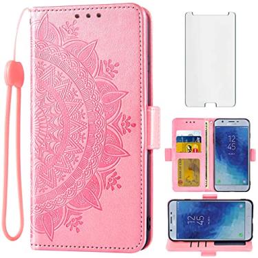 Imagem de Asuwish Capa de telefone para Samsung Galaxy J7 Star J 7 Crown 7J Refine 2018 J7V V 2ª geração carteira protetora de tela de vidro temperado suporte de cartão flip alça de pulso celular Aura S767VL SM