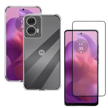 Imagem de Capa Capinha Anti Impacto + Película de Vidro Temperado 3D Para Moto G24 Tela De 6,56 Polegadas - (Bluepink)