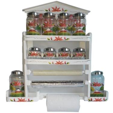 Imagem de Porta tempero de parede com 10 vidros para condimento espaço para 3 papel diferente