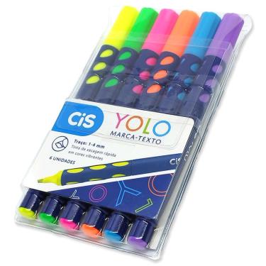Imagem de Marca-Texto YOLO CiS Cores Vibrantes - 6 Unidades