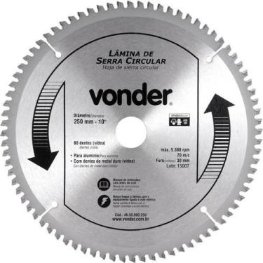 Imagem de Lamina Serra Circ Vídea 250x80d 5300rpm Para Alu. - Vonder