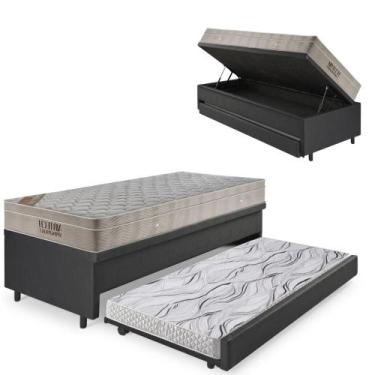 Imagem de Bicama Box Baú 88x188material sintético Linho Preto com Colchão Airtec