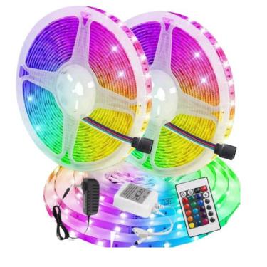Imagem de Fita Led Rgb Colorida Rolo Com Fonte 12v E Controle 5m 300 Leds Luz Fo