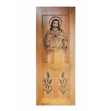 Imagem de Folha de Porta Madeira Maciça Entalhada Cristo 90x210x3,5cm Cedro Rosa