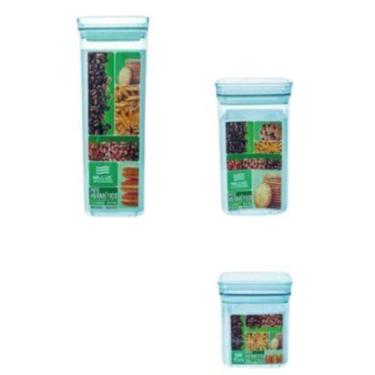 Imagem de Kit 3 Potes Hermeticos  Empilhavel  Quadrado P M G  Nilluc, VERDE