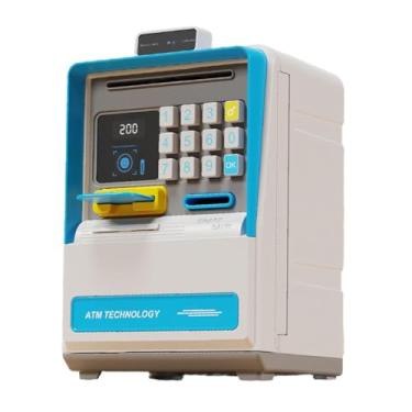 Imagem de Almencla Cofrinho ATM para crianças, banco de dinheiro eletrônico, com cartão, senha, brinquedos educativos, caixa de economia de dinheiro para meninos, Azul