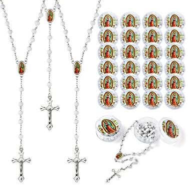 Imagem de Rosários perfumados de contas brancas Nossa Senhora de Guadalupe, 12 peças, para presentes de batismo, rosários a granel para lembrancinhas de festa de primeira comunhão meninas meninos, Rosarios Catolicos pacote com 12 para Recuerdos de Bautizo para funeral