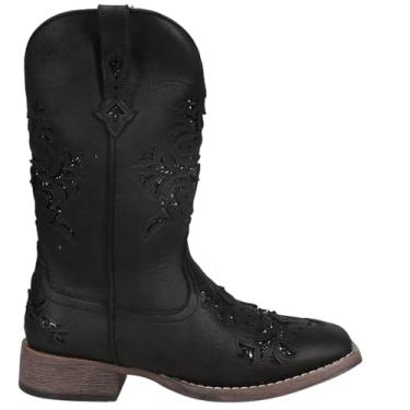 Imagem de ROPER Kennedy Botas casuais femininas com glitter embutido bico quadrado de cano médio salto baixo 2,5-5 cm - marrom, Preto, 38