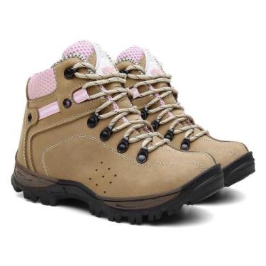 Imagem de Bota Adventure Feminina Coturno Couro Legítimo Trilha, Caqui, Rosa, 35