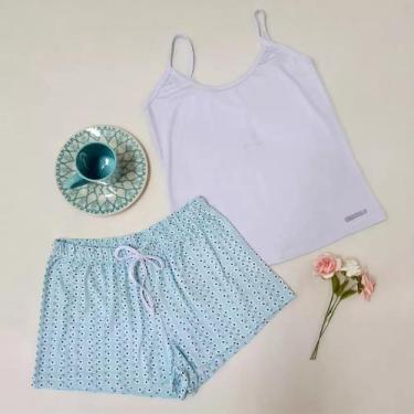 Imagem de Pijama Floral Feminino Em Malha Modal Com Estampa Digital Cor Azul e B