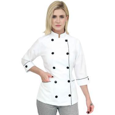 Imagem de Dolmã Chef de Cozinha Feminina Manga 3/4 Camisa Feminina Chefe de Cozi