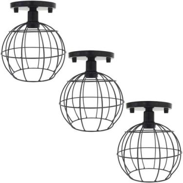 Imagem de 3 Lustres Teto Plafon Industrial Aramado Globo Retrô Luminária Sobrepo