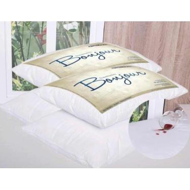 Imagem de Kit c/ 04 Travesseiros Bonjour Ortobom+Fronhas Impermeáveis - Doce Lar