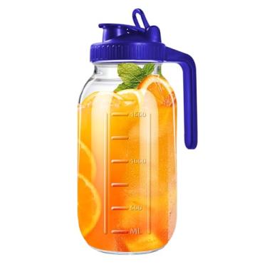 Imagem de Jarra de vidro de 1,8 l com tampa, jarra de vidro de 2 litros com tampa e bico, jarra de leite materno de boca larga, jarra de vidro, jarra de chá para sol, jarra de café, recipiente de geladeira para