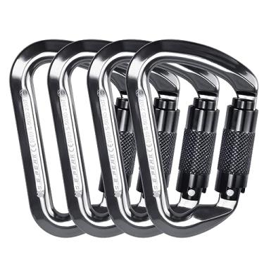 Imagem de SEPEAK 30 kN Clipes mosquetão de escalada com trava automática, mosquetões profissionais resistentes para escalada ao ar livre, montanhismo, rapel, acampamento, caminhadas, balanços, chaveiro, ganchos grandes de anel D / 3059 kg, 4 peças