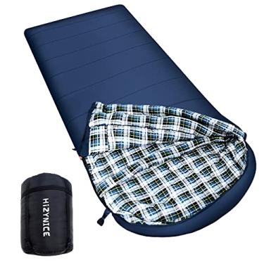 Imagem de HiZYNICE Sacos de dormir de 0 graus para adultos grandes e altos 100% flanela de algodão XXL Zero Graus clima frio inverno grande, azul marinho zíper direito, 228 x 99 cm