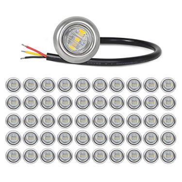 Imagem de MADCATZ (Pacote com 50) Mini lente redonda transparente de 3/4 polegadas Âmbar LED Trailer Side Marker Lights 3 Diodos Lâmpada de seta com Moldura Cromada para Van Caminhão Trator Barco Caminhão 12V DC Dois Passos Brilhante 3Led-HL