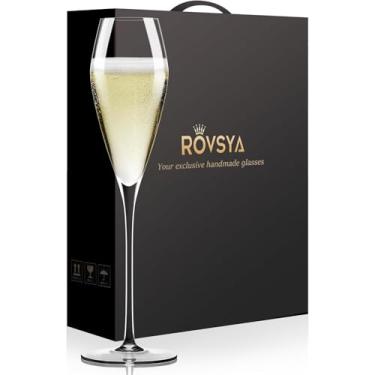 Imagem de Conjunto de 2 taças de taças de champanhe, vidro de cristal soprado à mão, ideal para casamentos, aniversários, Natal, dias especiais, 27 cm, 212 g, transparente