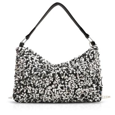 Imagem de QTKJ Bolsas clutch de lantejoulas para mulheres, bolsa de noite, alça de ombro de couro, bolsa de axila, bolsa de ombro para casamento, formatura, festas, viagens (prata), Prata, One Size