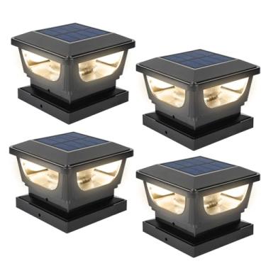 Imagem de Sumaote Luzes de poste solares, luz solar para postes de madeira 4 x 4, 3 x 3, 4 x 4 postes de cerca de PCV/vinil, postes de corrimão alimentados por energia solar, iluminação LED branca quente, IP65