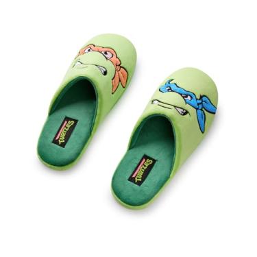 Imagem de Teenage Mutant Ninja Turtles Pantufas masculinas | TMNT Leonardo & Mikey Character Mules sem cadarço em calçados de interior de desenho animado verde, Verde, 8-9