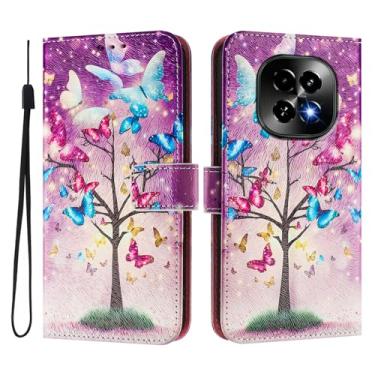 Imagem de Capa carteira para Realme C63 5G, 3 compartimentos para cartão, 1 compartimento para dinheiro, capa flip de couro PU com padrão fofo, capa com fivela magnética à prova de choque, compatível com sem