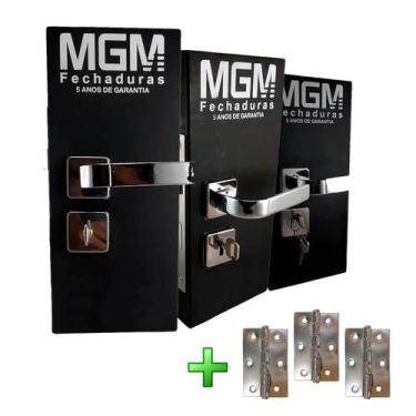 Imagem de Kit Fechadura de Porta Interna Banheiro Externa Roseta Módena Cromada 