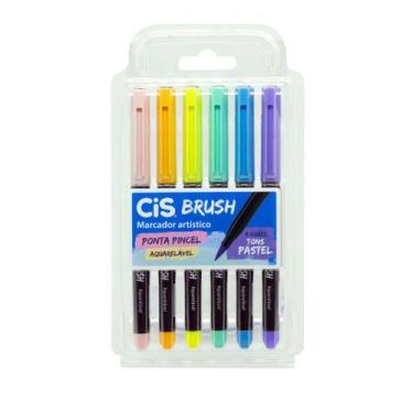 Imagem de Kit Caneta Brush Pen Aquarelável com 6 cores - Tons Pastel - CIS - Mar