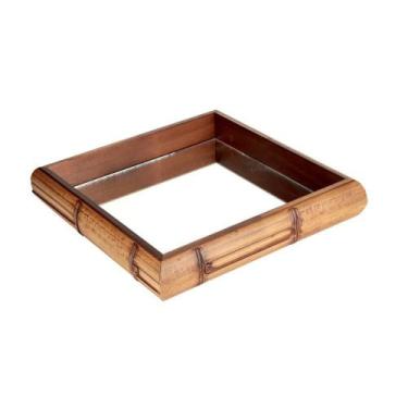 Imagem de Bandeja quadrada de madeira com espelho L27xP27xA5cm cor marrom - L'He