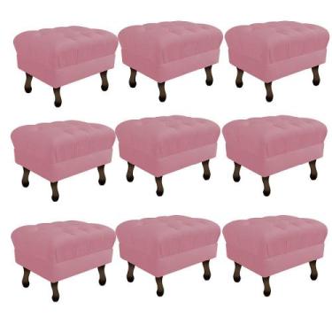 Imagem de Kit 09 Puff Retrô Capitonê Decorativo  Pé em Madeira Sala de Estar Rec