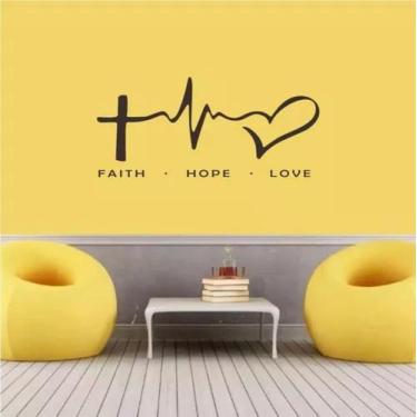 Imagem de Adesivo De Parede Sala Quarto Frase Fé Amor Esperança - pinkie