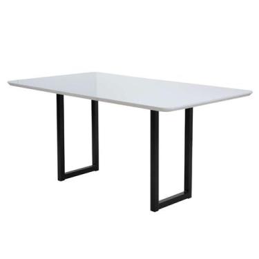 Imagem de Mesa de Jantar Retangular com Tampo de Vidro Itália Branca e Preta 160