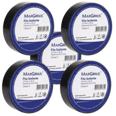 Imagem de Kit 5 Fita isolante Preta 19mm x 20 metros Classe C MarGirius