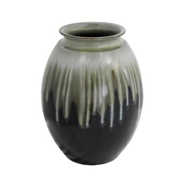Imagem de Vaso Grande Cerâmica Verde Escorrido e Preto Luxo - LUXdécor