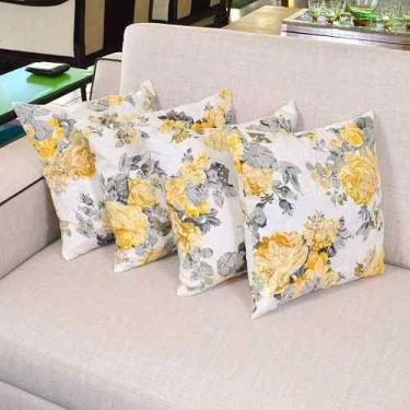 Imagem de - Kit 4 Almofadas Decorativas Jacquard Floral Amarelo 45x45 - INGRID B