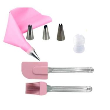 Imagem de Kit Conjunto Confeiteiro Espátula Pincel Saco Bicos Rosa - Inter.P