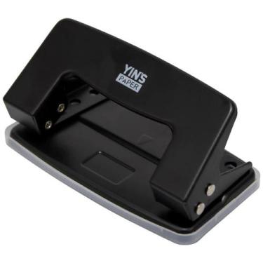 Imagem de Perfurador De Papel De Metal Duplo Furo Preto Escritorio Escola 10,5 c