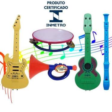 Imagem de Kit Corneta Viola Flauta Infantil 5 Intrumentos Brinquedos Educacional